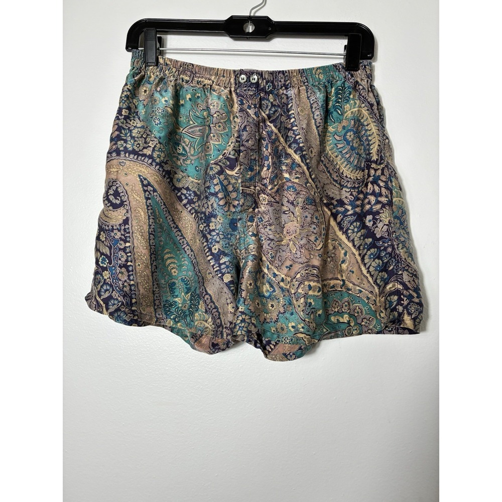 Vintage Y2K Victoria's Secret Silk Pajama Shorts Gold Lable Sz M Paisley Print